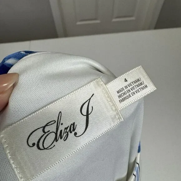 Eliza J Womens Dress 4 Blue Palm Leaf Jersey Knit Ruched Tropical Resort Vacay - Picture 10 of 12